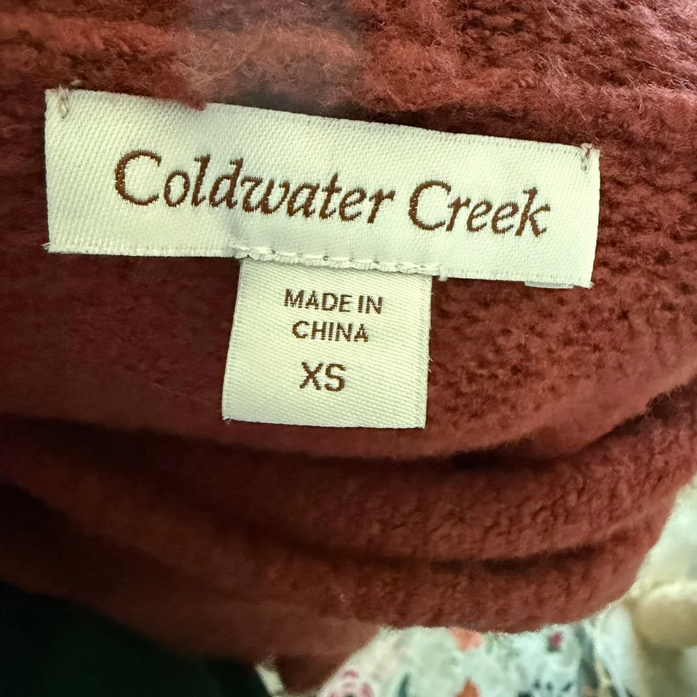 Coldwater Creek Rust Brown Cable Knit Hoodie Sweater Soft Relaxed Chic size XS
